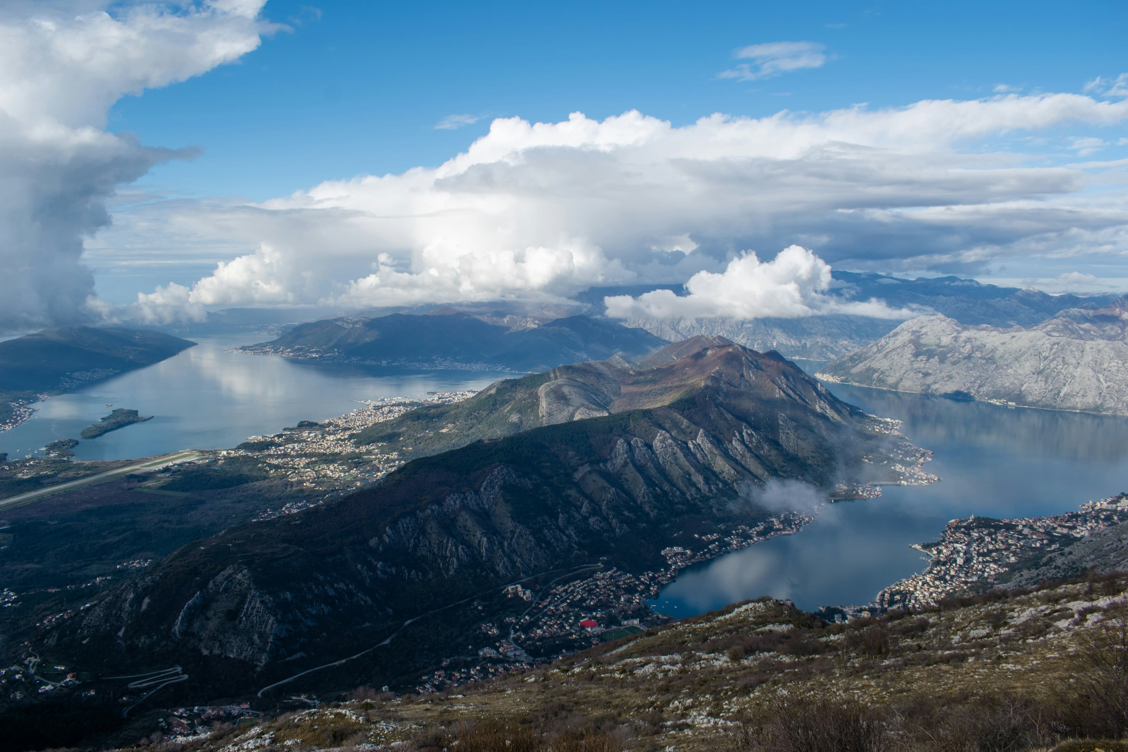 Bay of Kotor surrounded by rocky mountains, Montenegro